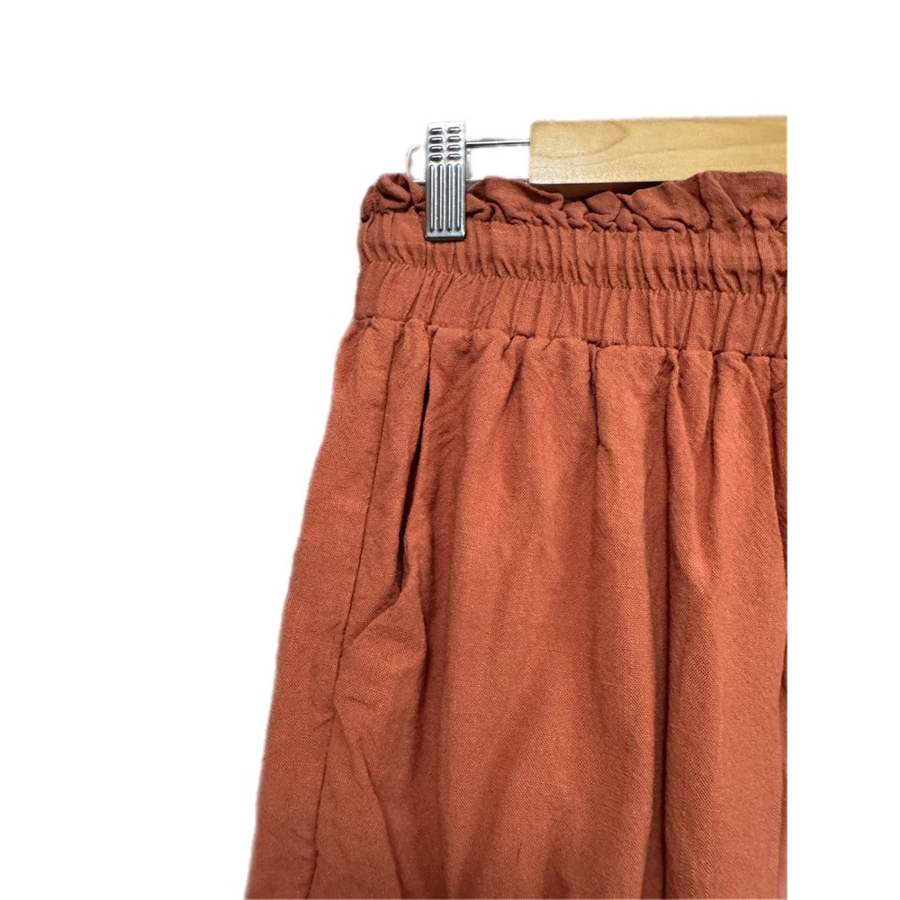 UEU Paperbag Shorts Women Medium Rust Orange Excellent Linen Blend Drawstring - Picture 2 of 6